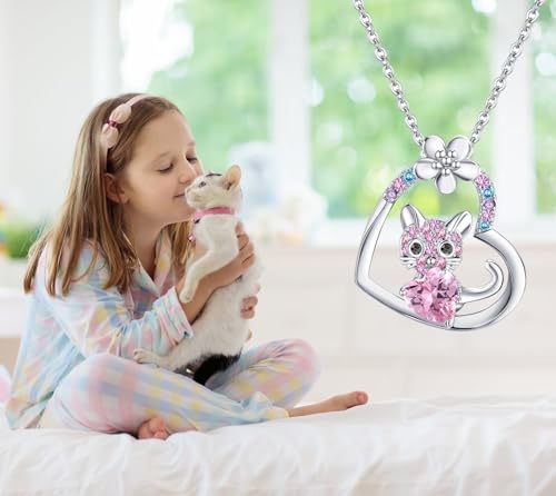 Kids Cat Birthstone Necklace Gifts for Girls- Kitty Cats Pendant Jewelry Birthday Gifts for Lovers Little Kids Girls Daughter Granddaughter Women2
