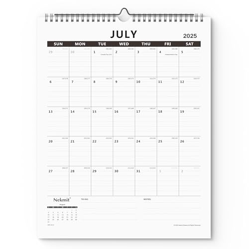 Nekmit Yearly Monthly Wall Calendar 2025-2026, Wirebound Calendar for Home Schooling Plan & Schedule, Ruled Blocks, 15 x 12 Inches, Black