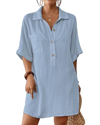 Bsubseach Cover Ups for Swimwear Women Short Sleeve Beach Swimsuit Coverup Loose Shirt Dress 2025 Vacation Outfits