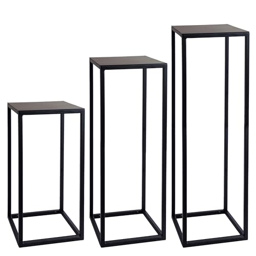 Natural Goods Berlin 1x soporte para plantas RECHTECK, taburete flor metal angular, interior y exterior, columna flor, mesa auxiliar exterior, resistente a la intemperie (Negro, 50cm)