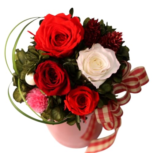 フローリストやまくら プリザーブドフラワー アレンジメント 赤色のバラ(パール付)[老舗の花屋さんの手づくり ギフト用]