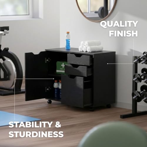 Image of Winsome Halifax Mobile Storage Cabinet with 1 Large Door & 3 Drawers, Black