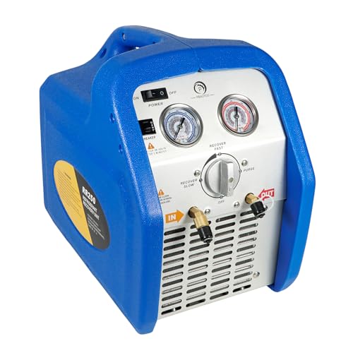 P PBAUTOS 3/4 HP Single Cylinder Refrigerant Recovery Machine, 110V 60 Hz Portable Oil-less Freon Recycling Unit for Both Liquid and Vapor Refrigerant, for Automotive A/C System, Household HVAC System