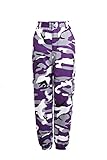 Unisex Damen Hosen Camo Cargohosen Hip Hop Streetwear Herren Casual Sporthose Military Freizeithose Bunt Jogginghose Sweatpants Beiläufig Haremshosen Lässig Boyfriendhose Laufhose (XL,lila)