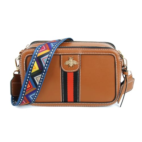 Bolsa tiracolo feminina Beatfull de couro sintético, com design de abelha, bolsa de ombro, bolsa de mão, bolsa para câmera, Damasco