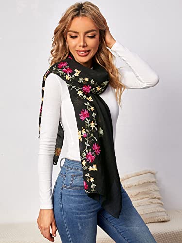 Floerns Women's Floral Embroidery Scarves Scarf Shawl Sunscreen Shawl Wrap Black One Size #TOP5