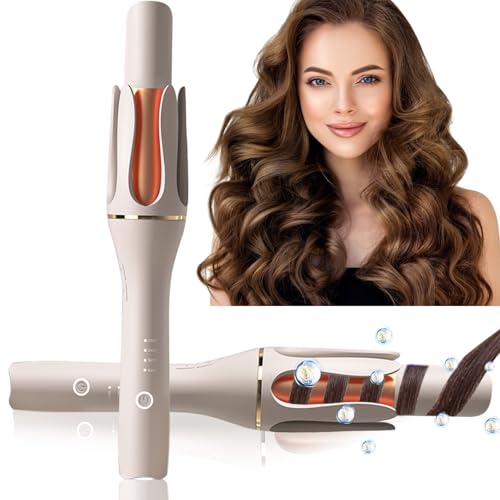 ZEOEZHBI Gift for Mom Women Girlfriend, Automatic Curling Iron Auto Hair Curler Rotating Iron Spinning with 4 Temps & 1" Large Barrel Auto Shut-Off for Styling, Champagne Gold