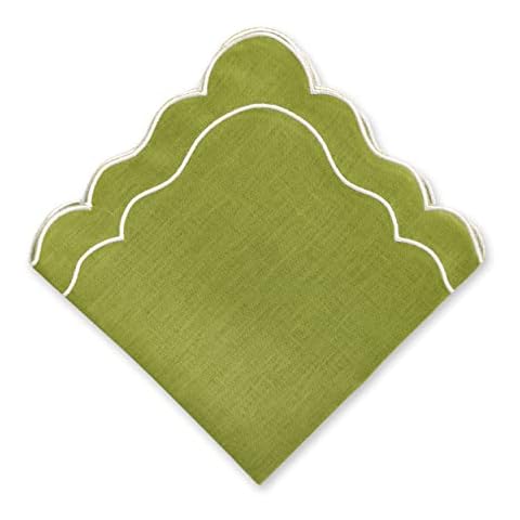 CLIO & CLOVER Linen Napkins with scalloped edge - set of 4 - 100% Linen napkins - Luxury design with Scalloped edge - Arrives beautifully packaged (Spring Green) Cover