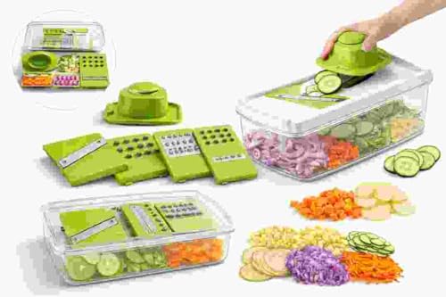 Image of Multifunctional 6 in 1 Vegetable Slicer, Mandoline Vegetable Chopper with Container, Red and White, Multi-Blade Slicer Dicer Grater Set, Kitchen Food Prep Tool