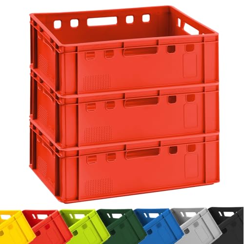 BURI 3 x cassette per carne E2 rosso, 60 x 40 x 20 cm, cassette per macellaio Eurobox dalla Germania per alimenti, robuste, impilabili
