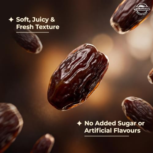 Image of KHARAWALA's ; HEALTHY SNACK Fresh Arabian Dates, Preservatives Free Khajoor, Rich In Iron & Literary Fiber, 500Gm