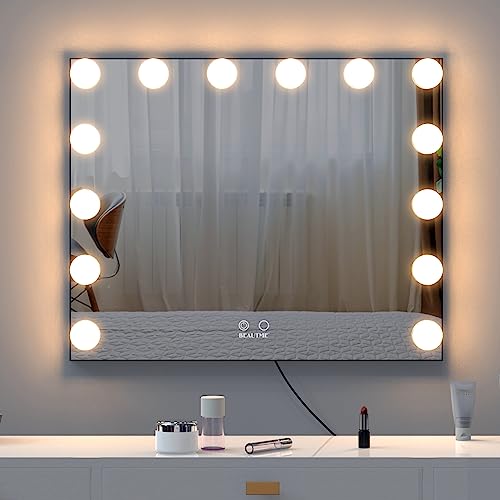 BEAUTME Hollywood Vanity Mirror with Lights, Black Large Lighted Makeup Mirror with Dimmer LED Bulbs, Tabletop or Wall Mounted Vanity Mirror