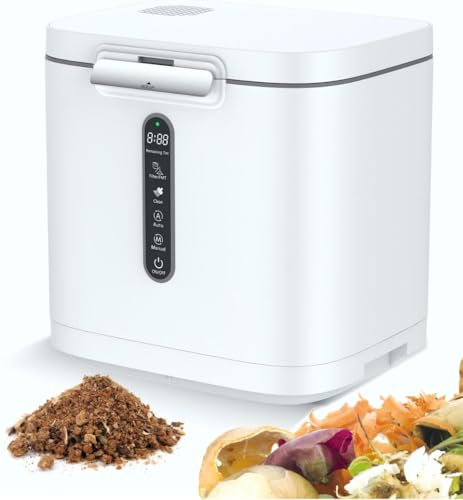 4L Electric Composter for Kitchen, Compost Bin for Countertop with Auto-Cleaning/Odor-Free/LED Display, Turn Kitchen Waste to Dry Compost Fertilizer, Indoor/Outdoor Compost Machine. White