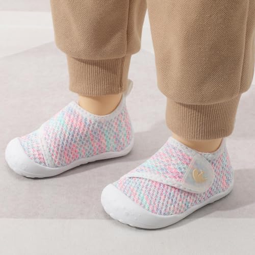 Image of FEETCITY Baby First Walking Shoes Wide Baby Shoes Infant Sneakers Newborn Crib Shoe Barefoot Lightweight Slip On Shoe
