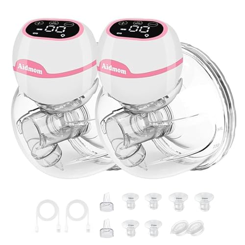 Image of Aidmom Wearable Breast Pump Hands Free - S12 Pro Wireless Portable Elecctric Breast Pump for Breastfeeding, Double-Sealed Flange with Smart Display, Low Noise, 3 Modes, 9 Levels, 2 Pack (Pink)