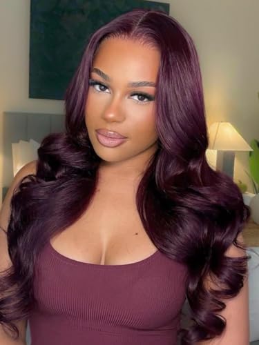 Image of Beauty Forever 13x4 Pre-Everything Lace Frontal Glueless Wig Human Hair Pre Plucked Pre Cut Black Cherry Loose Body Wave Drawstring Wig With Face Framing Layers Ready to Go Wigs 150% Density 18inch