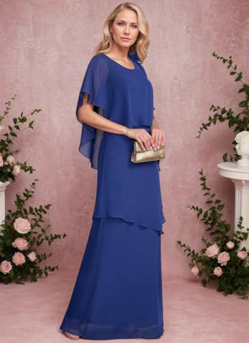 Mother of The Bride Dress for Women Long Chiffon Tiered Ruffle Formal Evening Dress with Flower Wedding Guest Gowns2