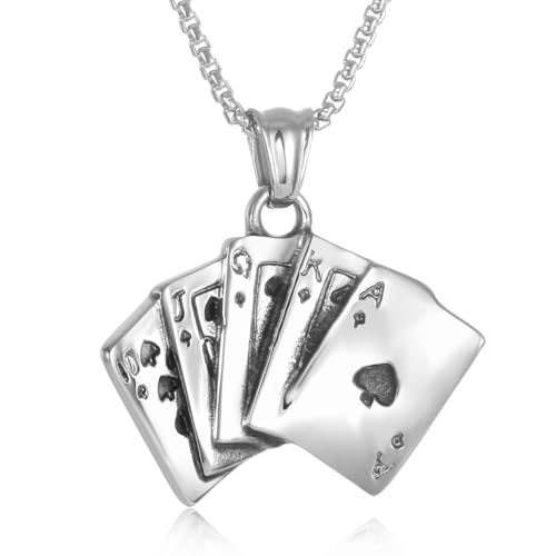 Ace of Spade Royal Flush Cremation Necklace For Ashes Stainless Steel Playing Card Memroial Urn Jewelry Of Loved Ones Engravable