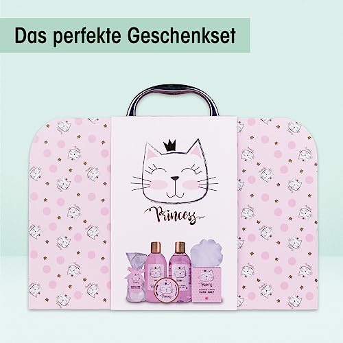 Accentra - Set regalo Princess Kitty para niñas y mujeres - Kit ducha 7 pz con baño espuma, bombas-baño, gel duche, loción cuerpo etc. - Surtido con fragancia de fresa y vainilla en maletín de papel - imagen 5