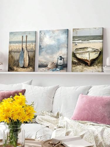 Impression d'art bord de mer encadrée triptyque moderne 50 x 70 cm - 6