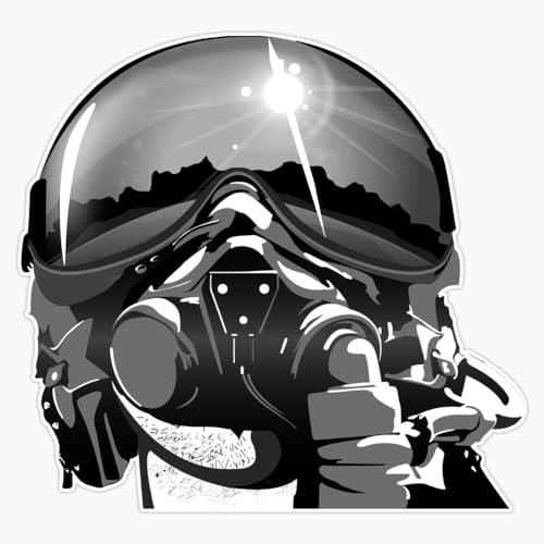 Fighter Pilot Helmet and Mask Air Force Aviation Military Aircraft Jet Aviator Car Window Laptop Magnet Reusable Car Decal Indoor & Outdoor Use 5 Inch