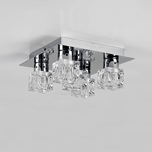 Pair of - Modern Chrome Ice Cube 5 Way Flush Ceiling Spotlights - Complete with 10 x 3w Energy Saving G9 LED Light Bulbs