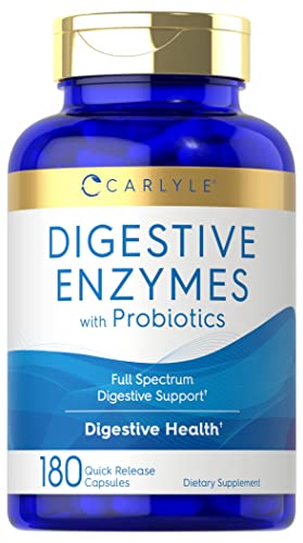 Digestive Enzymes with 14 Probiotic Strains | 180 Capsules | Non-GMO and Gluten Free Supplement | by Carlyle