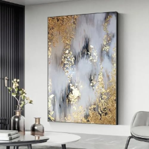 Art abstrait moderne toile dorée 60x80cm salon décoration murale - 2