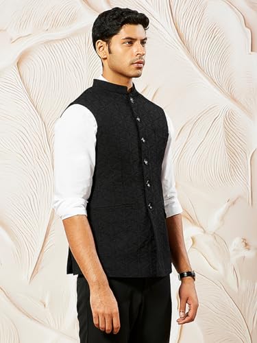 Image of VASTRAMAY Men's - Nehru Jacket, Silk Blend Emboss Fabric nehru jacket For Men, Traditional Indian Festive & Ethnic Wear