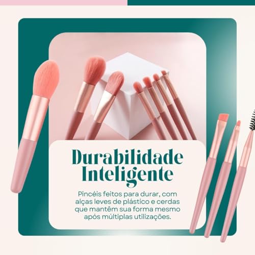 Combo de 8 Mini Pincéis Para Maquiagem + Estojo Transparente - Cerdas Sintéticas e Macias - Tamanho