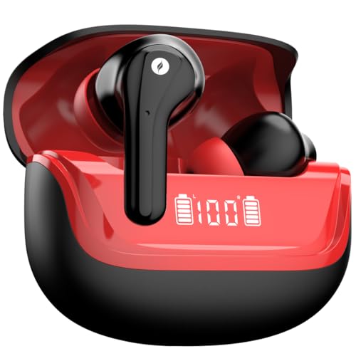 Image of Leaf Buds X214 True Wireless Earbuds AI Sound App, 40H Playtime, AI ENC, HD Calling, 2 EQ Modes, Fast Charging(10min=210min), 13mm Driver with Deep Bass, Bluetooth v5.4 TWS (Blood Black)