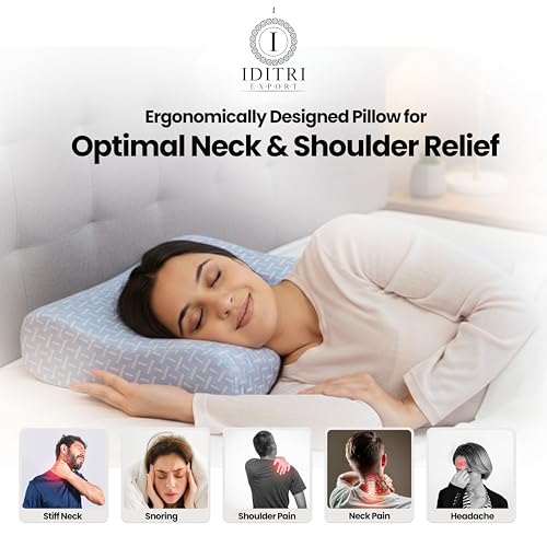 Image of Cervical Memory Foam Pillow Set of 2, Ergonomic Contour for Neck and Shoulder Pain Relief, Dual 9 cm and 12 cm Heights, Slow Rebound 50D Support, Breathable Sky Cover, 60 x 35 cm