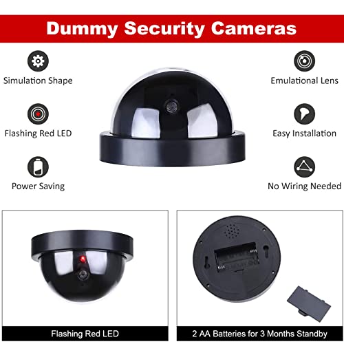 NONMON 4 Pack Dummy Security Dome Cameras with Flashing LED Lights Black