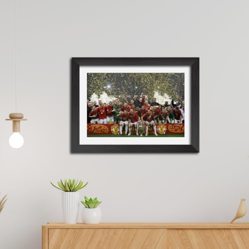 Image of TenorArts Manchester United Champions League Poster UCL 2008 Trophy Celebration Wall Photo Frame Painting with Matt Finished Black Textures (12 inches x 9inches)