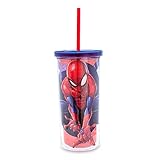 Marvel Comics Spider-Man Plastic Carnival Cup, Travel Tumbler With Lid and Reusable Straw | Holds 20 Ounces