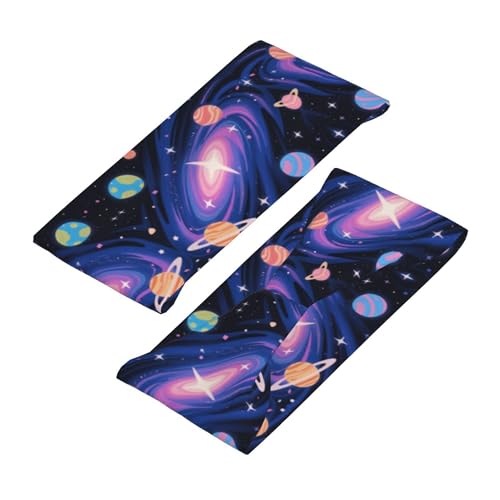 Boys Girls Sports Sweat Band, Multipurpose Long Head Ribbon for Sports Workout Spa, Fashion Universe Galaxy Stars Planets Art Headdress Hand Decor4