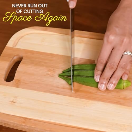 Image of Yellow Weaves Bamboo Wood Chopping Board Cutting Board with Juice Groove for Vegetables, Fruits, for Kitchen Use, Eco Friendly, BPA Free, Anti Microbial (20 x 30 CM, 2 CM Thickness)