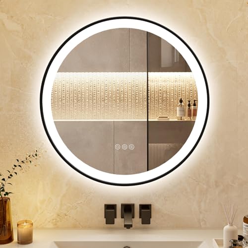 ChillCruiser Runder LED-Badezimmerspiegel 60cm mit schwarzem Rahmen beschlagfrei LED-Spiegel fürs...