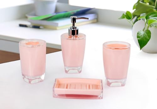 Fingey, set di 4 accessori da bagno in ceramica dal design moderno, con portasapone, portaspazzolino, dispenser di sapone e bicchiere per risciacquare Pink