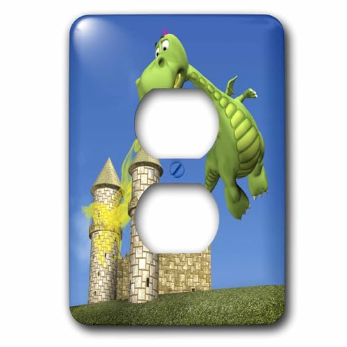 Dragon respirant flammes château double prise murale déco fantastique