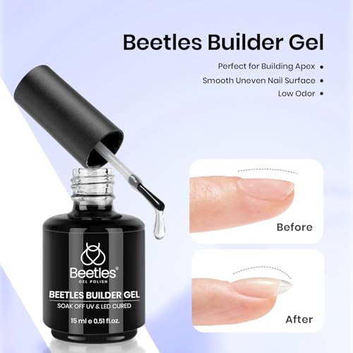 Image of Beetles 3Pcs 15ml Builder Nails Gel with No Wipe Top Coat and Base Coat Set, Nail Extension Strengthening Nail for UV LED Lamp, Soak Off Gel Nail Polish for Nail Art