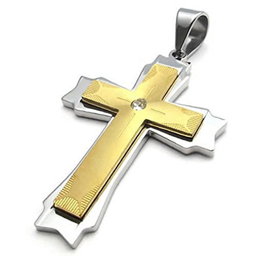 Acier inoxydable homme pendentif collier chaîne gros croix or maille épaisse