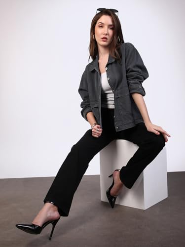 Image of Urbano Fashion Women's Relaxed Fit Full Sleeve Utility Denim Jacket