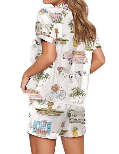 Image of SHESHOW Satin Pajamas for Women Set Preppy Animals Pjs Short Sleeve Shorts 2 Piece Loungewear Sets XS-XXL