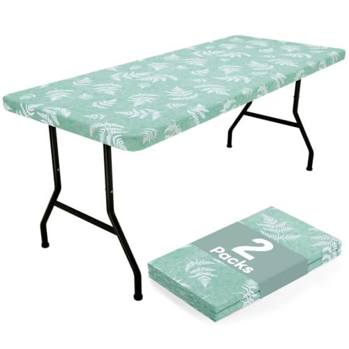misaya 2 Pack Rectangle Vinyl Tablecloth 6 Foot Elastic Fitted Table Cover