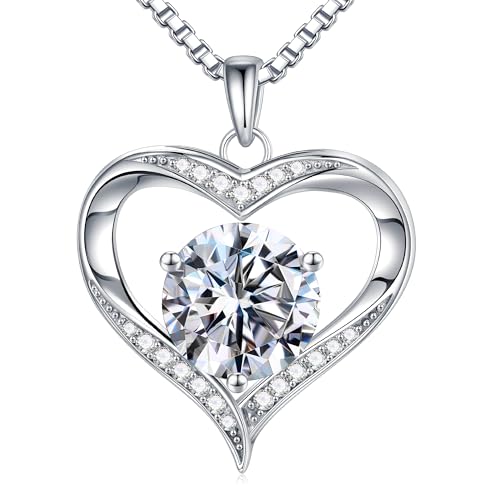 MOOSEA Moissanite Heart Pendant Necklaces for Women, 1-3ct D Color VVS1 925 Sterling Silver Anniversary Birthday Gifts for Women Wife Girlfriend Jewelry Moissanite Necklace