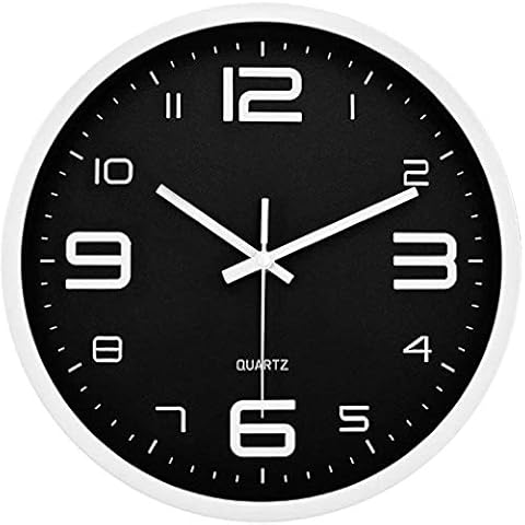 JUSTUP Modern Wall Clock,12in Silent Non-Ticking Battery Operated Wall Clock with ABS Frame HD Glass Cover Big Numbers for Kids Living Room Bedroom Kitchen School Office Decor (Black) Cover