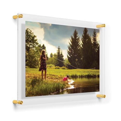 Wexel Art 11x17" Clear UV Grade Acrylic Floating Picture Frame Double Panel Photo Display with Gold Hardware for Hanging Contemporary Art and Images on Wall by Wexel Art - Used condition - US$27.74