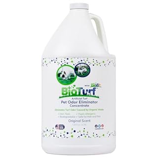 BioTurf BioS+ Odor Eliminator Concentrate - Artificial Turf Cleaner for Dog Urine & Feces - Outdoor Yard Deodorizer Enzyme Odor Eliminator for Fake Grass, Patios, Kennels & Gravel - 1 Gallon