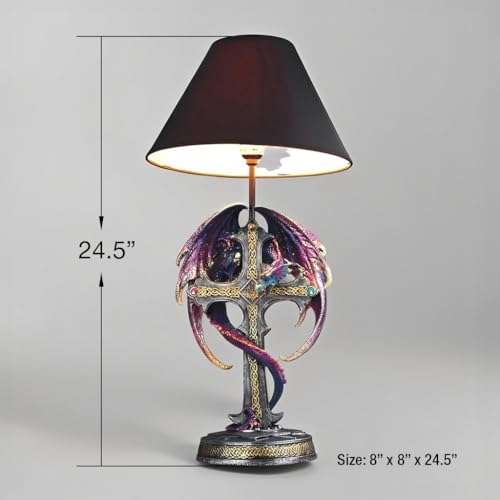 2 Pack 24.5" Fantasy Collectible Dragon Statue Table Lamp Set Wrap Around Cross with Fabric Light Shade for Gothic and Medieval Décor (2PC-71793-Purple/Blue) by ICE ARMOR - Used condition - Image 2